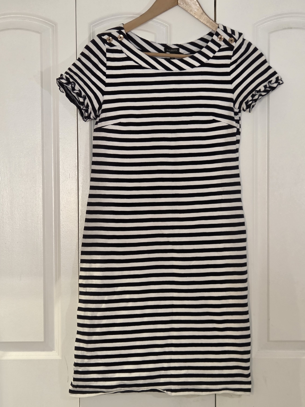 Talbots Women's Dress XS Navy White Stripe Ruffle Sleeve Nautical Breton Preppy